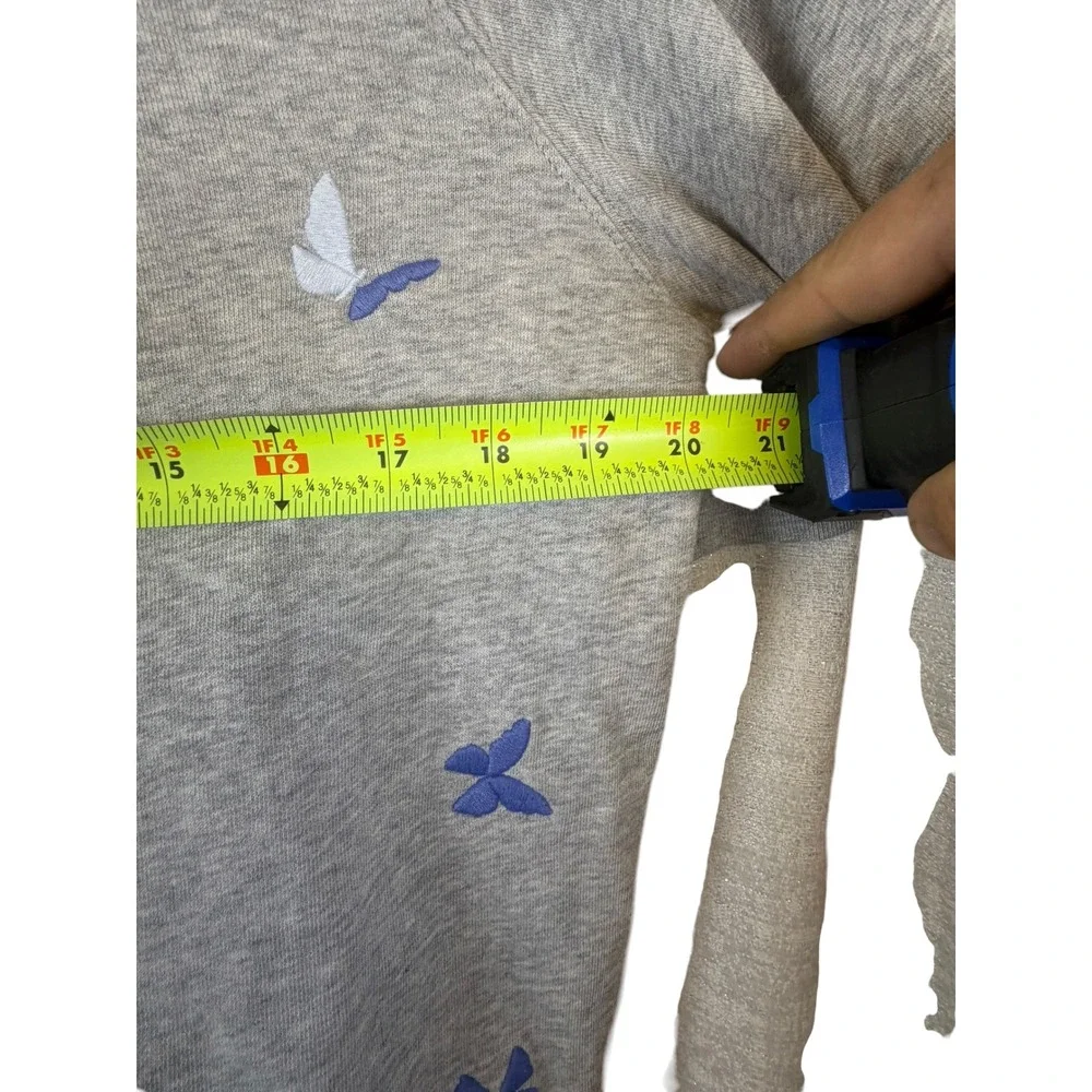 Kate Spade New York Grey Butterfly Embroidered Puff Sleeve Sweatshirt XL